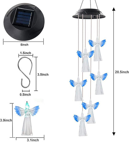 Solar Mobile Lights Hanging Wind Chime, Color Changing Outdoor Solar Garden Decorative Lights for Walkway Pathway Backyard Decoration Parties (Blue Wing Angel)