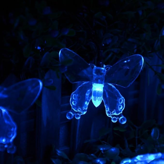 Solar String Lights, Waterproof 16ft 20LED Butterfly Christmas Fairy Lights Decorative Lighting for Home Party Wedding Patio Garden Porch Balcony (Blue)