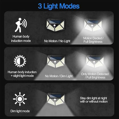 Security Light, Outdoor 100 LED Solar Light Motion Sensor Waterproof Solar Powered Wall Light | Yard Deck Light for Garden Decoration, Street Lights Solar Powered Lantern Wall Lamp