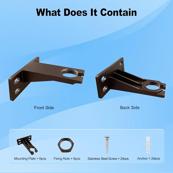 Landscape Lighting Gutter Brackets, Mounting Bracket Base Plate for Spotlights Spot Flood Lights, Outdoor Landscape Lighting Mounting Accessories, Die-Cast Aluminum, Bronze, Pack of 6