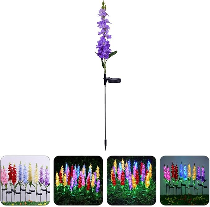 Uonlytech Solar Post Lights Violet Garden Stake Lights 5 Heads Colorful Decorative Yard Path Landscape Lighting for Patio Yard Pathway Purple