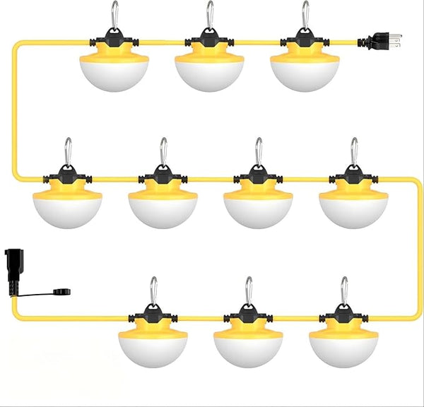 100FT 3Prong Construction String Lights 16000LM 130W Industrial LED String Work Lights, IP65 Waterproof 18AWG Wire | Lumora