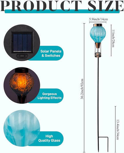 Solar Garden Lights Outdoor with Hot Air Balloon, Stake Garden Lights Solar Waterproof Flickering Lantern Lawn Pathway Patio Decor（Blue）