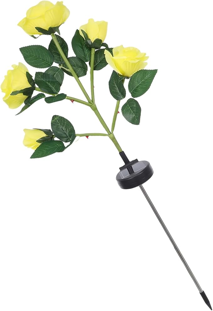 Alipis 2pcs Solar Flower Lights Outdoor 5-Head Rose Solar Garden Lights Waterproof Lawn Stake LED Solar-Powered Pathway Lamps for Patio and Yard Decoration