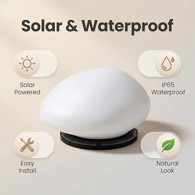 Solar Glass Garden Pebbles, Solar Rock Pathway LED Lights, Pebble Shape Rock Light Outdoor Waterproof Landscape Night Lights, for Garden Path, Stair, Lawn, Patio, Yard Party Decoration (White)