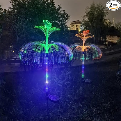 2 Packs of LED Solar Double-Layer Jellyfish Butterfly Lights, Seven Color Gradient Outdoor Courtyard Decoration, Wireless Dusk to Dawn Waterproof Garden Road Landscape Lights
