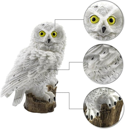 2 Pack Owl Solar Lights Outdoor Garden Resin Waterproof Garden Decorations with Stake for Patio, Yard, Lawn, Walkway Decoration Scare Birds Away(White)