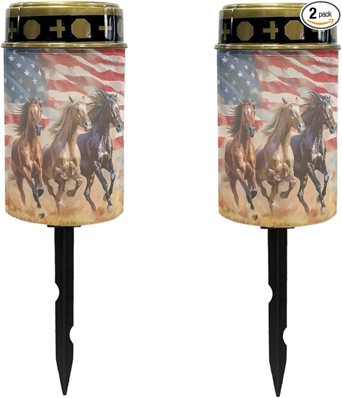US Flag Horse Solar Lights Outdoor Garden Lights Waterproof Horse Pathway Lights Solar Powered Lantern Landscape | Lumora