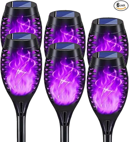 Solar Lights Outdoor Decorations, Upgraded Purple Flickering Flame, Waterproof Halloween Torch Lights, Tiki Torches for Outside Patio Pathway Decor, 6 Pack (6)