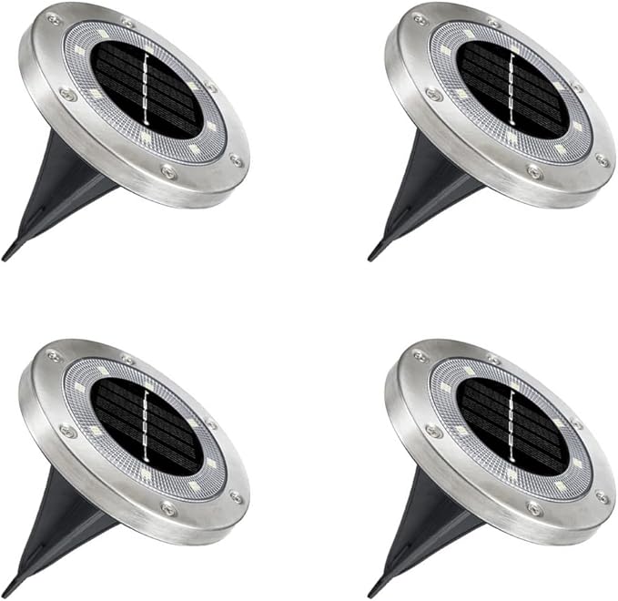 SagaSave 4 Pcs Solar Light with 8 LED Light Beads Outdoor Waterproof Garden Light Pathway Disk Bright in Ground | Lumora