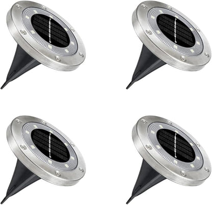 SagaSave 4 Pcs Solar Light with 8 LED Light Beads Outdoor Waterproof Garden Light Pathway Disk Bright in Ground Landscape Lighting for Lawn Patio Yard Steps Deck Walkway (Cool Light)