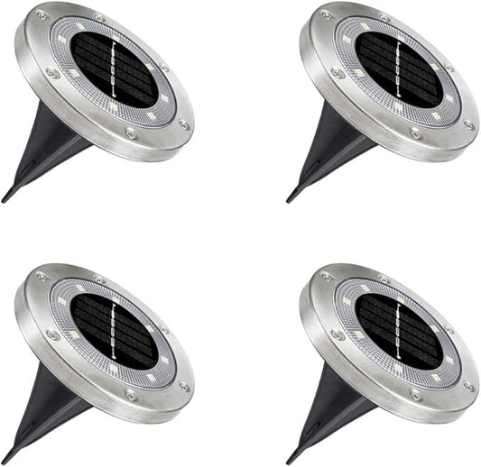 SagaSave 4 Pcs Solar Light with 8 LED Light Beads Outdoor Waterproof Garden Light Pathway Disk Bright in Ground Landscape Lighting for Lawn Patio Yard Steps Deck Walkway (Cool Light)