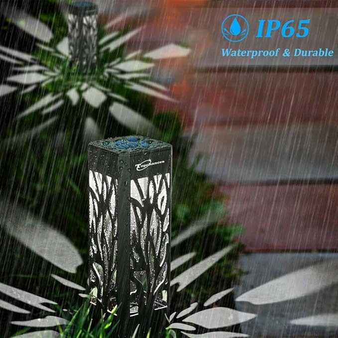 ELEOPTION Waterproof Pathway Garden Solar Lights Floor Lamps Bright LED with Stainless Steel Stake Decorative LED for Landscape Path Walkway Patio Lawn Christmas (Pack of 4)