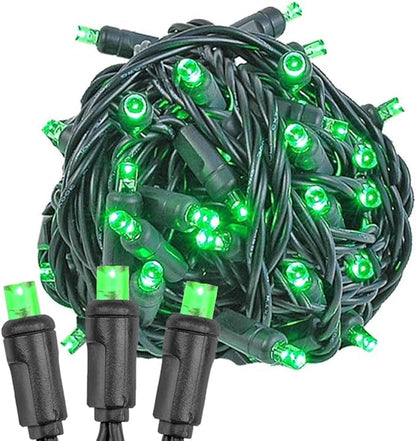 Novelty Lights 25ft Christmas String Lights, 50 Green LED Bulbs on Black Wire, 6" Spacing, Connectable Indoor Outdoor Commercial Grade Lighting for Holidays Patio Weddings