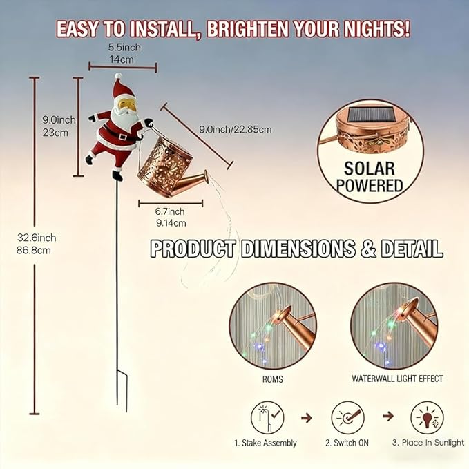 2026 New Christmas Solar Kettle Lights Garden Lawn Decorative Lights Santa Kettle Ground Lamp Solar Led Night, Outdoor Christmas Decor for Pathway Yard Patio (Warm Light)