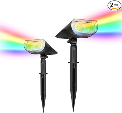 Linkind StarRayS Solar Landscape Spotlights, Color Changing RGB Solar Powered Outdoor Garden Lights, IP67 Waterproof Multicoloured Christmas Decorations for Pathway, Patio, Gate, Fence, 2-Pack