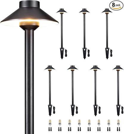 Gardenreet Brass Low Voltage Path Lights - 12V Landscaping Pathway Light IP65 Waterproof, Wired Walkway Lighting Outdoor, LED Black for Lawn Backyard with 3W 5000K Daylight G4 Bulb (8 Pack)