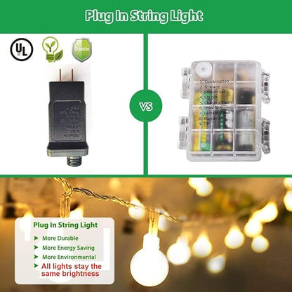 Globe String Lights Plug in 116 Ft. 200 LED 8 Modes with Remote,Waterproof Fairy String Lights for Indoor Outdoor Bedroom Party Wedding Garden Christmas Tree Decor,Warm White