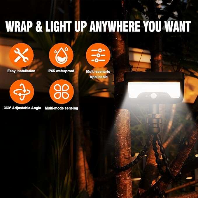 Solar Lights,Outdoor Solar Motion-Activated Light with Flexible Octopus Tripod 360° Can be Wrapped Around Tree | Lumora
