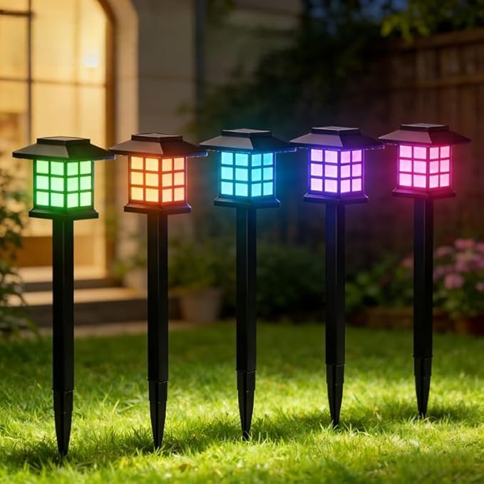 Solar LED Garden Light Lawn Light, Outdoor Path Channel Lighting, Suitable for Courtyard, Lawn and Lane Decoration, Windproof and Energy-Saving, Decorative Garden Light (5pcs Colorful Light)