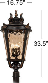 John Timberland Marseille Vintage Outdoor Post Light Fixture Veranda Bronze Scroll 33 1/2" Champagne Hammered Glass | Lumora