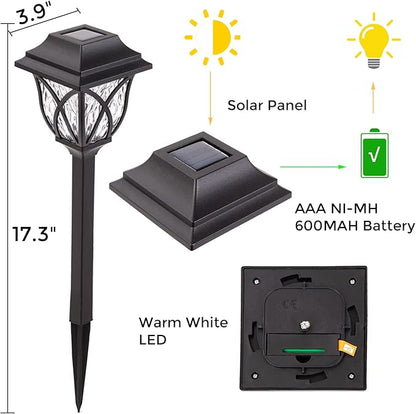 LAUREL CANYON 6 Pack Garden Solar Path Lights, Outdoor Solar Walkway Lights with LED Light Bulbs for Garden, Lawn, Pathway, Yard, Driveway Black