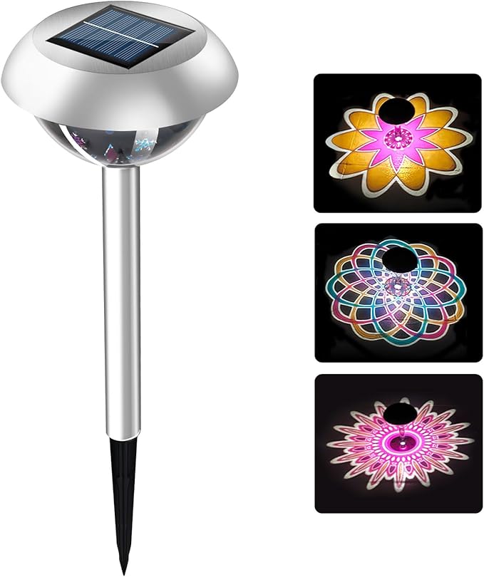 LAVAED Solar Light Outdoor Waterproof,Solar Powered Garden Lights Stainless Steel LED Outside Walkway Lamp DIY Projection Pathway Lighting for Yard Backyard Lawn Landsacpe Decorative Gifts(1Pack)