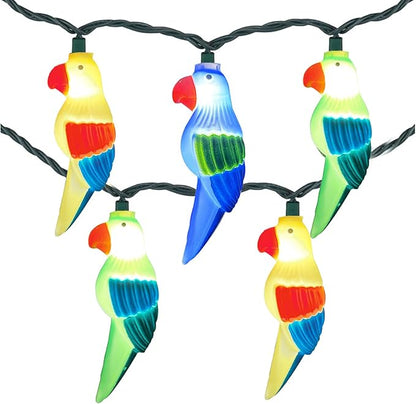 Outdoor Parrot String Lights, 8.5Ft Tropical Themed LED Patio String Lights with 10 Multicolor Birds Lights, Hanging Novelty Garden Lights for Outdoor Patio Deck Backyard Trees Stair Rails Decoration