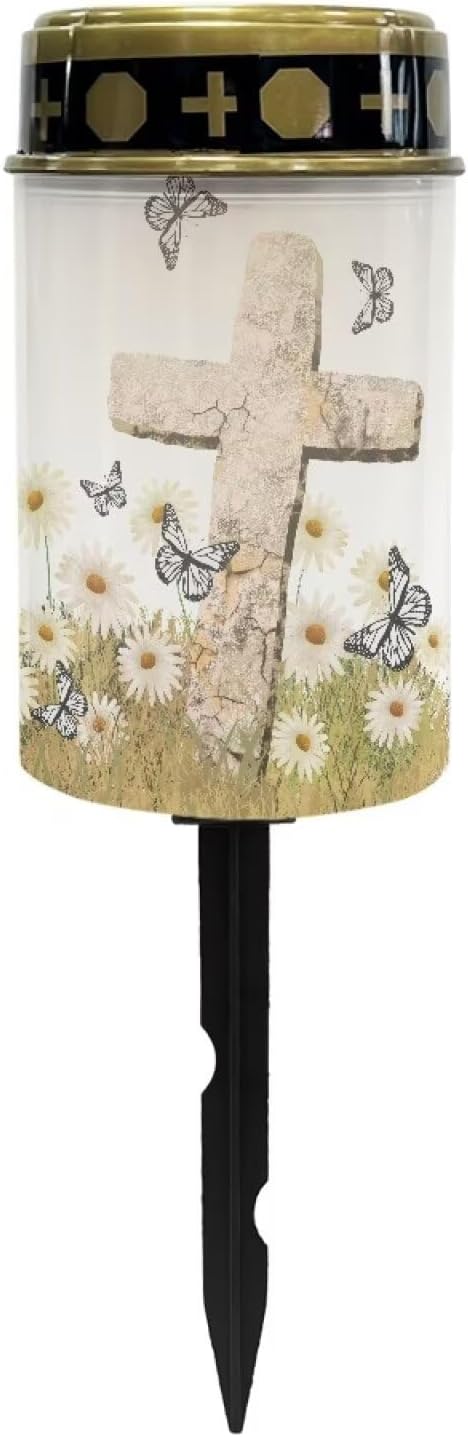 Butterfly Cross Decorations Solar Lights,Grave Solar Lights for Cemetery, Outdoor Waterproof Memorial Day Decorations Patriotic Lights for Garden Yard Pathway Grave