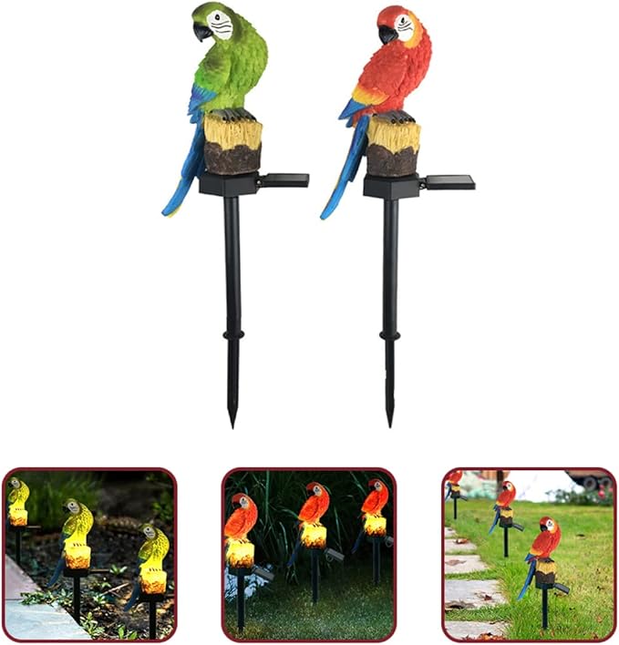 Uonlytech 2pcs Solar Light Backyard for Lamp Stake Lawn Resin Decor Decorative with Landscape Lights Pathway Patio Decorations Decoration Outdoor Parrot Animal Garden Led Ornament