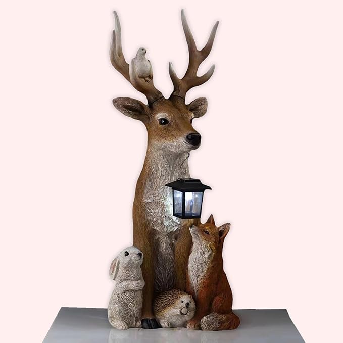 Creative Deer Rabbit Hedgehog Wolf Modeling Sculpture Lights, Small Animal Solar Resin Sculpture Lamp, Outdoor Solar Statue Lamps, Waterproof Energy Saving for Garden Lawn Yard Decoration (Brown)
