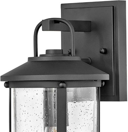 Hinkley Lakehouse 2680BK Small Outdoor Wall Lantern - Coastal Style, Nautical Touches, Clear Seedy Glass - Black