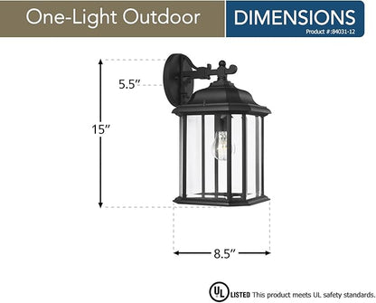 Sea Gull Lighting 84031-12 Kent One-Light Outdoor Wall Lantern with Clear Beveled Glass Panels, Black Finish