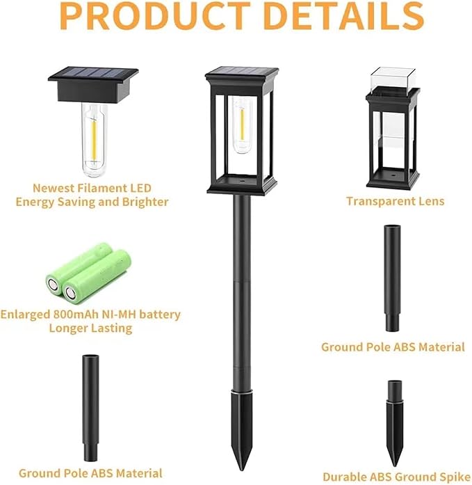 2PCS Solar Pathway Lights Outdoor, Waterproof ABS Solar 21.65in Warm Light - Auto On Off, Easy Installation, Ideal for Yard Lawn Patio Walkway Decoration