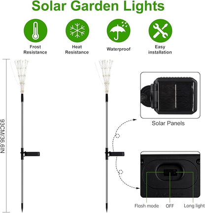 2 Pack Solar Firework Lights Outdoor, 175 LED Garden Lights with 2 Modes, Waterproof DIY Copper Wire Solar Starburst Light for Yard Wedding Patio Halloween Christmas Decor（Warm White）