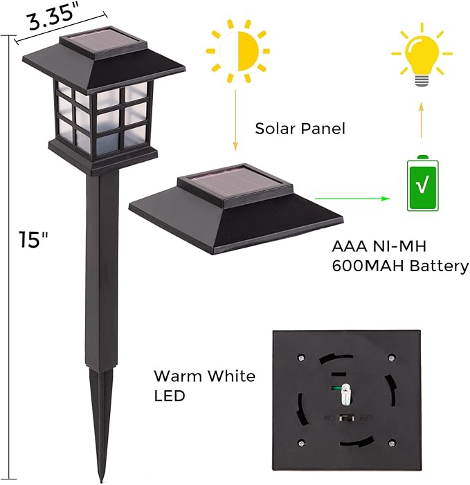 LAUREL CANYON 8 Pack Solar Pathway Lights, Outdoor Solar Landscape Lights, Walkway Lights with LED Light Bulbs for Garden, Path, Yard, Driveway Black