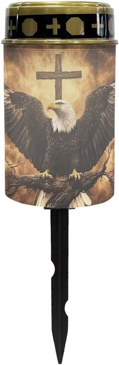 Eagle Cross Solar Lights,Outdoor Waterproof Memorial Day Decorations Lights for Garden Yard Pathway Grave