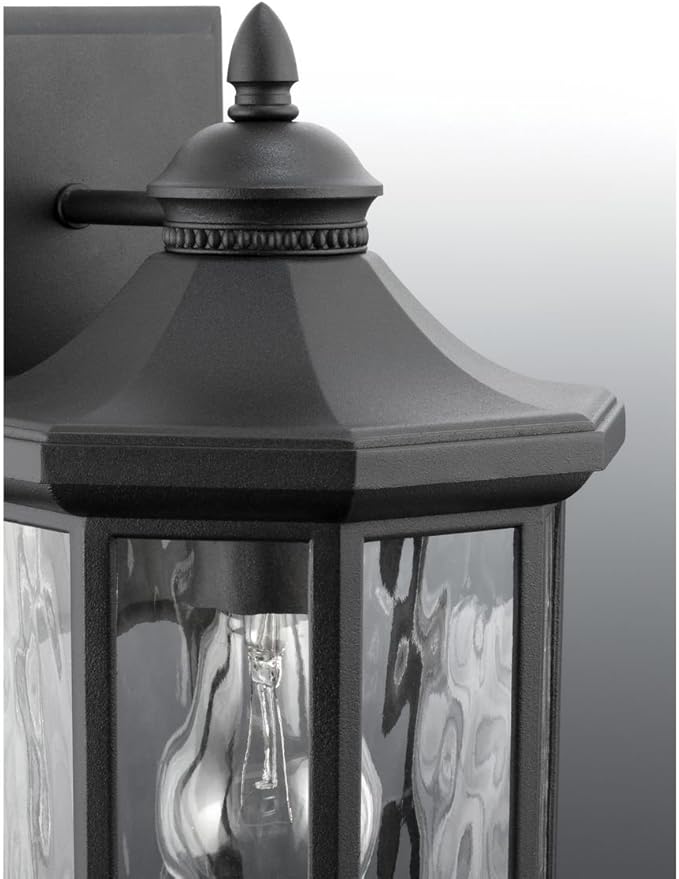 Progress Lighting Edition Collection 1-LightClear Water Glass Traditional Outdoor Medium Wall Lantern Light Textured Black