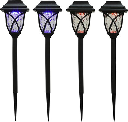 4pcs Solar Powered LED Pathway Lights, Waterproof Outdoor Landscape Garden Yard Solar Light Set with RGB Blue Glow Tube Lamps for Patio and Courtyard Decoration