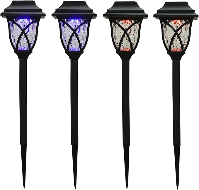 4pcs Waterproof Solar Pathway Lights LED Outdoor Garden Courtyard Lawn Landscape Lighting with RGB and Blue Glow Tube Lights for Patio Walkway