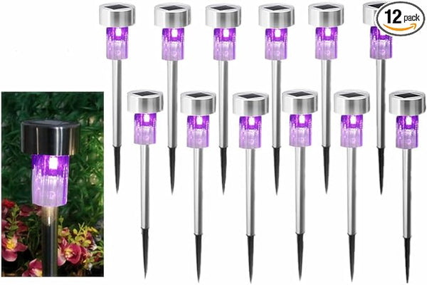 12PCS Purple Solar Outdoor Lights LED Steel Garden Solar Powered Landscape Driveway Light Lamp Yar Pathway Stake | Lumora