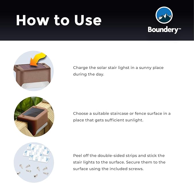 Solar Step Lights by Boundery - Premium LED Solar Waterproof Deck Decor & Fence Lights - Solar Powered Outdoor Lights for Deck, Dock, Steps, Porch, Pathways, Stairs, Railings - (4 Pack)