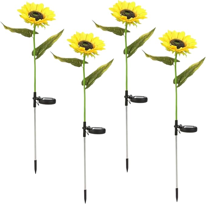 4 Packs Sunflower Solar Lights Outdoor Lifelike Solar Sunflowers IP44 Waterproof Garden Lights Auto On/Off Stake for Yard Pathway Garden Sunflower Decor