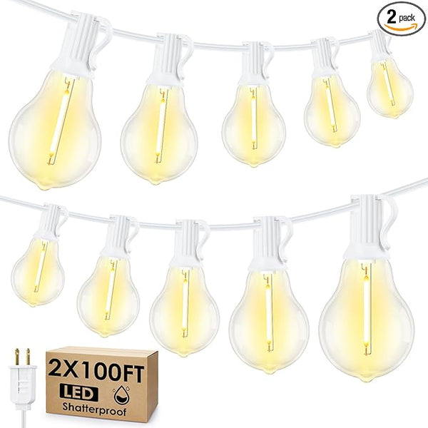200FT(2x100FT) Outdoor String Lights, LED Patio Lights with 63 Waterproof Shatterproof A39 Dimmable Bulbs(3 Spare) | Lumora