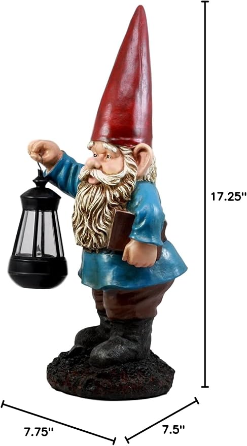Ebros Gift Whimsical Enchanter Gnome Holding Book of Spells Statue 17.25" H Solar Path LED Light Garden Greeter Figurine Home Decorative Patio Figurine Courtesy Light
