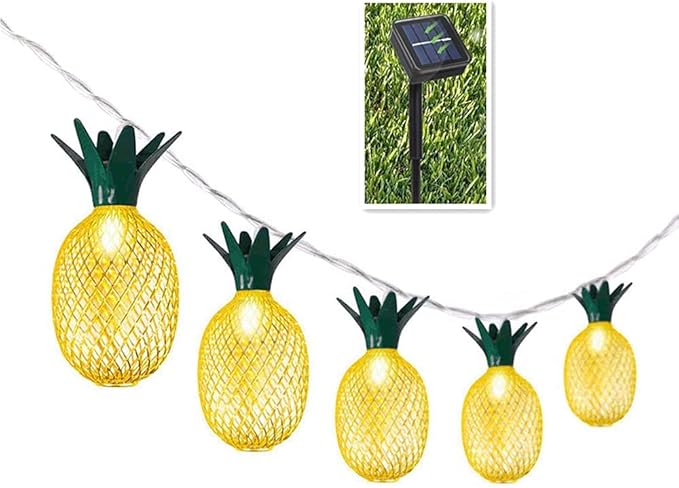 BIMEE Pineapple Solar String Lights 15ft 20 LEDs Waterproof Solar Powered Fairy String Lights Hanging Lights for Outdoor Garden Patio Landscape Home Wedding Birthday Party Decoration (Warm White)