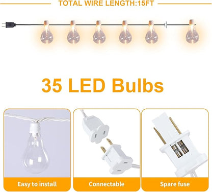 Afirst White Outdoor String Lights Waterproof with 35 LED Bulbs, 15ft Patio Lights for Garden, Backyard, Porch, Holiday (White)