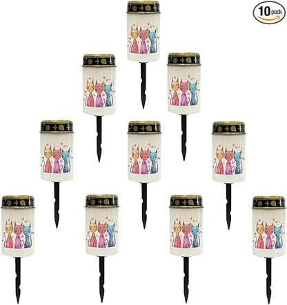 Colorful Cat Solar Outdoor Lights Solar Lights Waterproof Garden Stake Lights Solar Pathway Lights for Yard Patio Driveway Decoration Landscape Lighting Spotlights-Warm White Lights