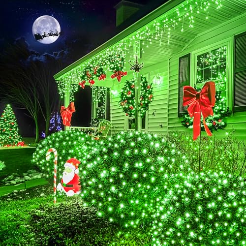 JMEXSUSS Green Christmas Net Lights Outdoor, 360 LED, 12ft x 5ft, Plug in