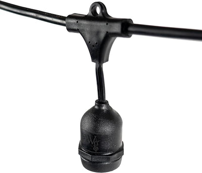 100-ft 50 Suspended Sockets E26 Commercial Patio Light Stringer, Heavy Duty Weatherproof SJTW Black Wire, 24" Spacing, 16 Gauge Wire, Stringer Only